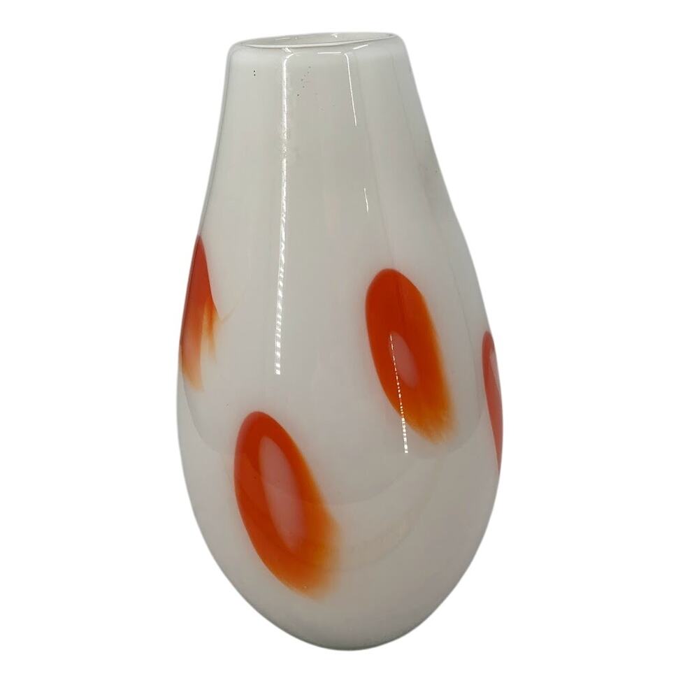 Murano Glass Vase Handblown orange patches white table bulb MCM design 9" glass